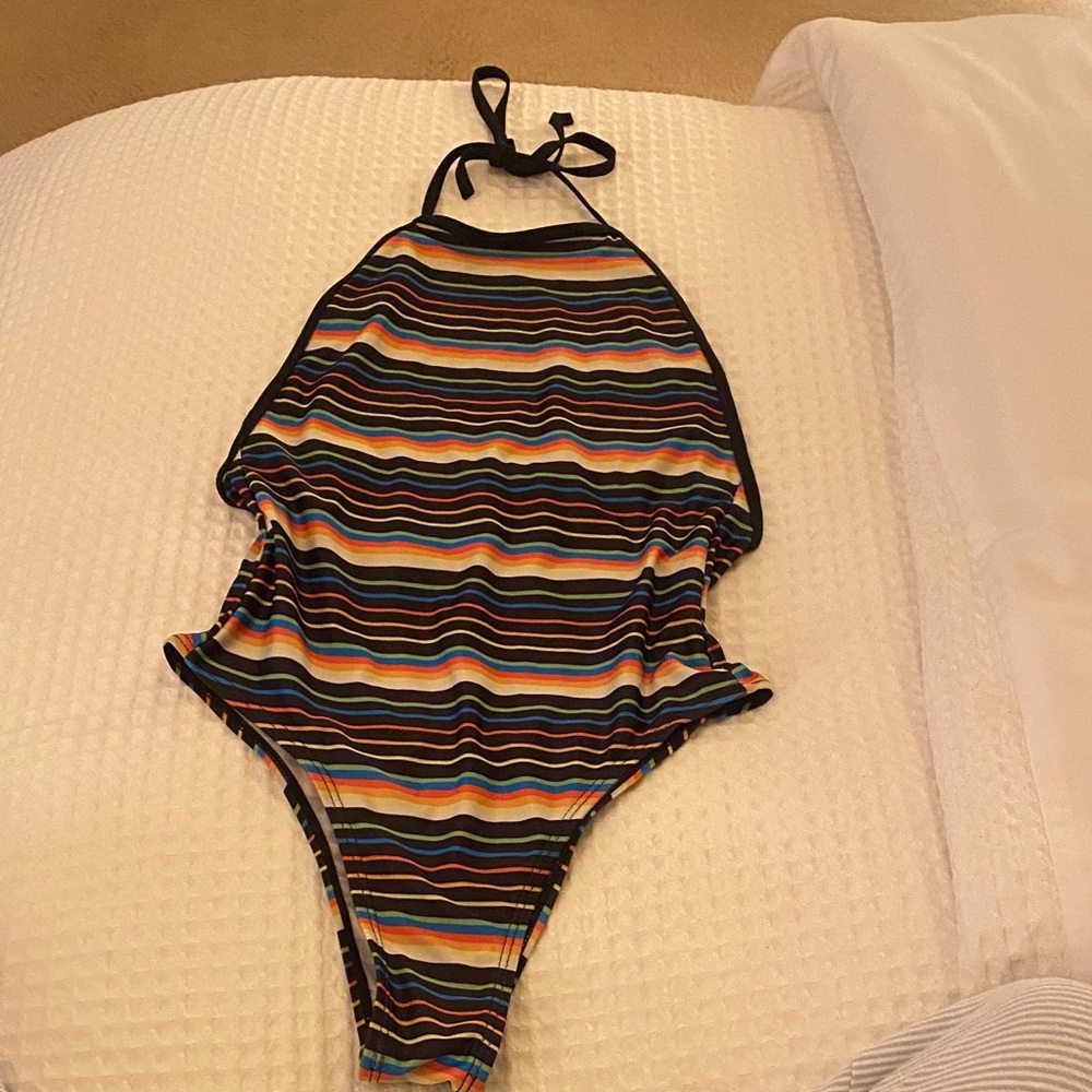 Multicolor Striped Halter Swimsuit